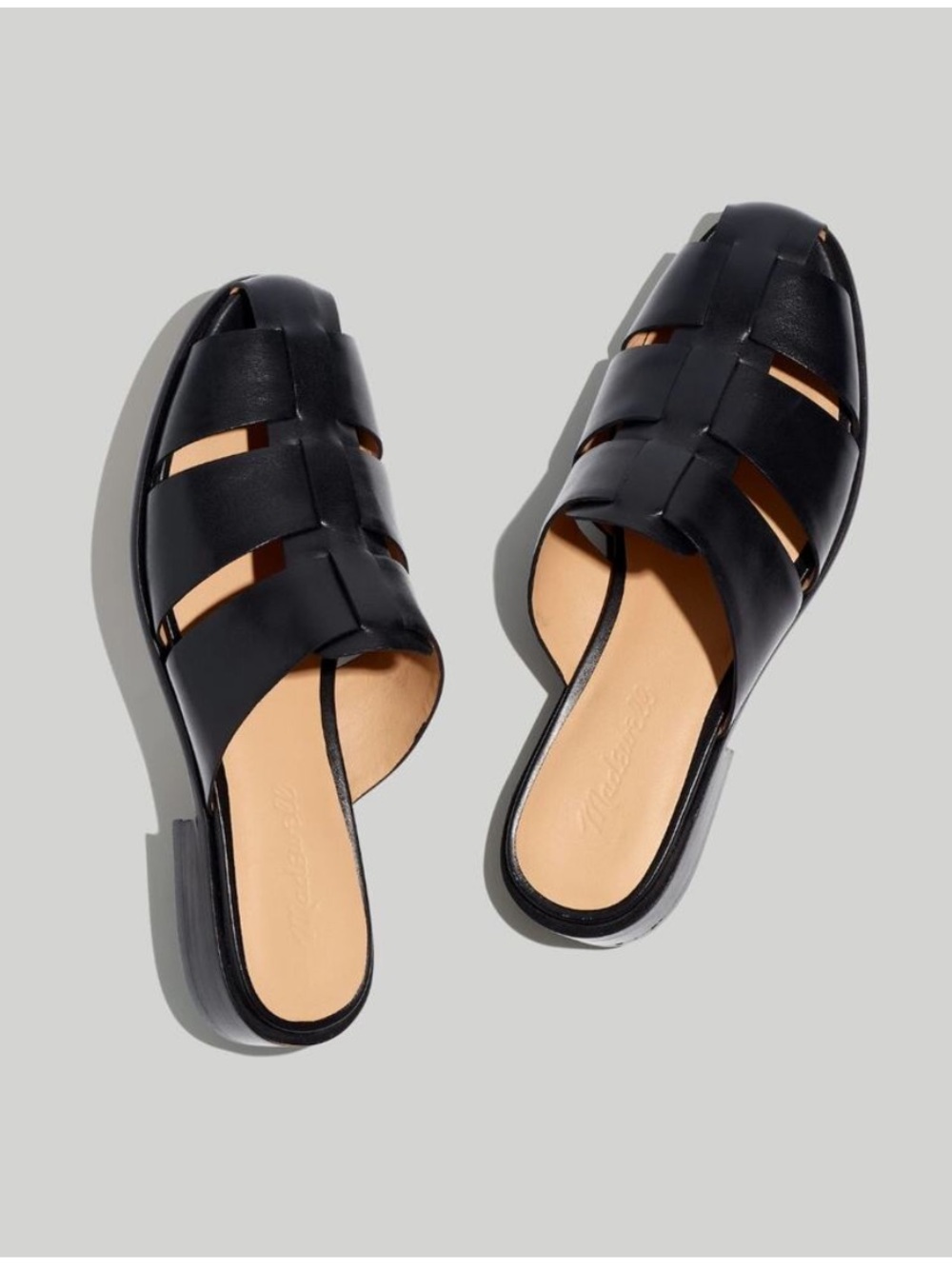 Madewell Dixson Black Leather Fisherman Slides